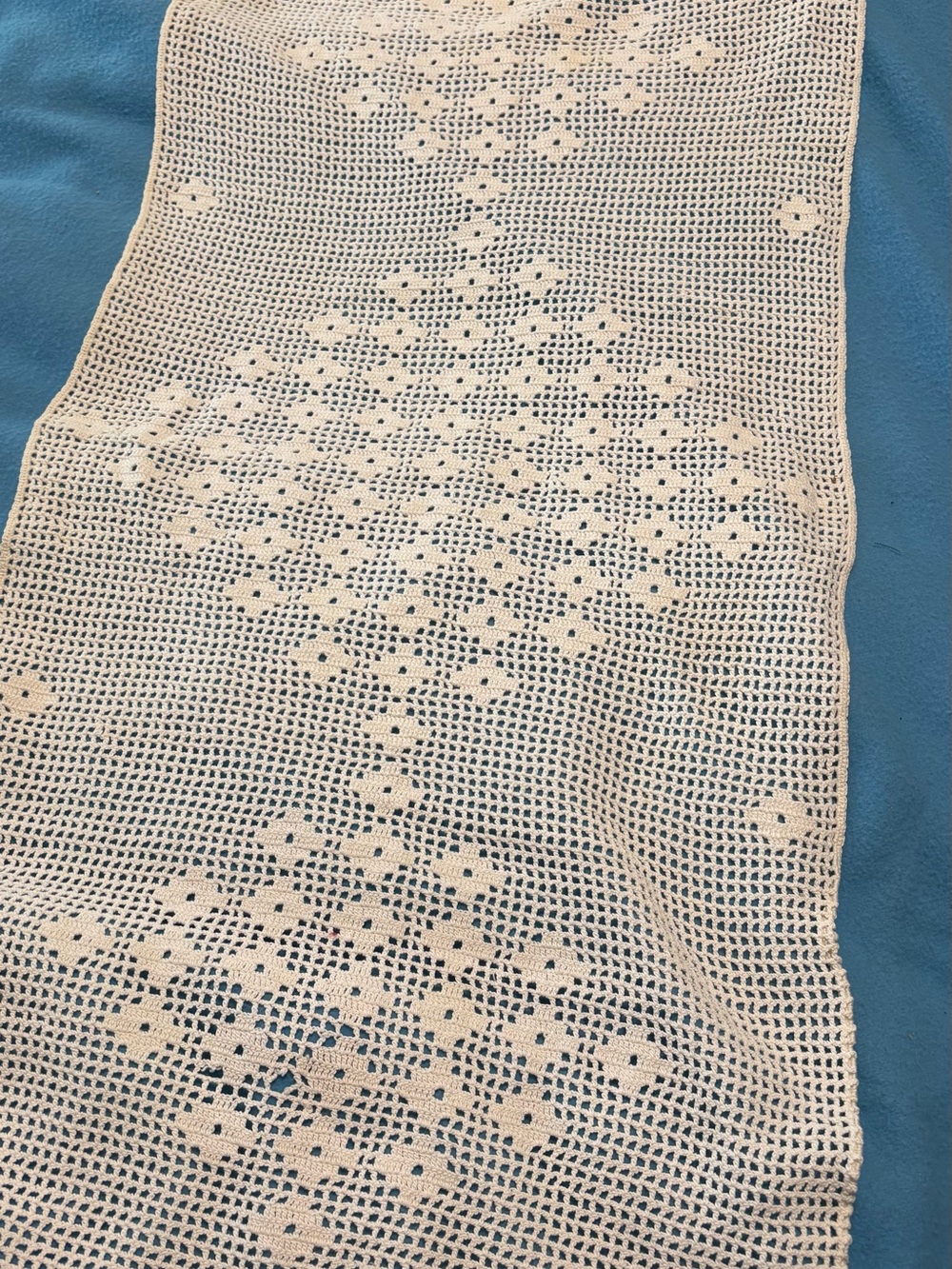 Hand-Crocheted Cream Table Runner with Floral Motif